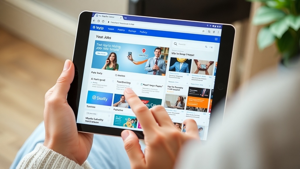 A person browsing job listings on a tablet, showcasing online job search platforms.