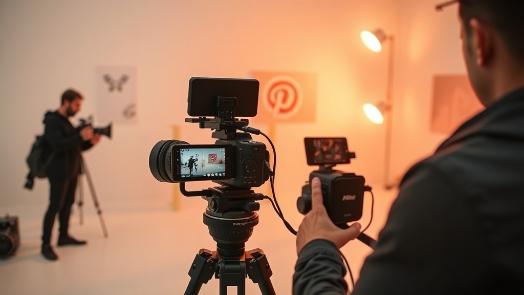 A person filming video content with a camera in a studio setting, showcasing the importance of video on Pinterest.