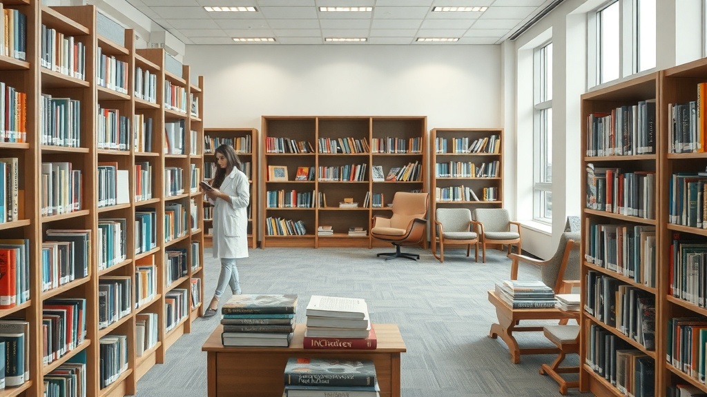 A librarian organizing books in a modern library