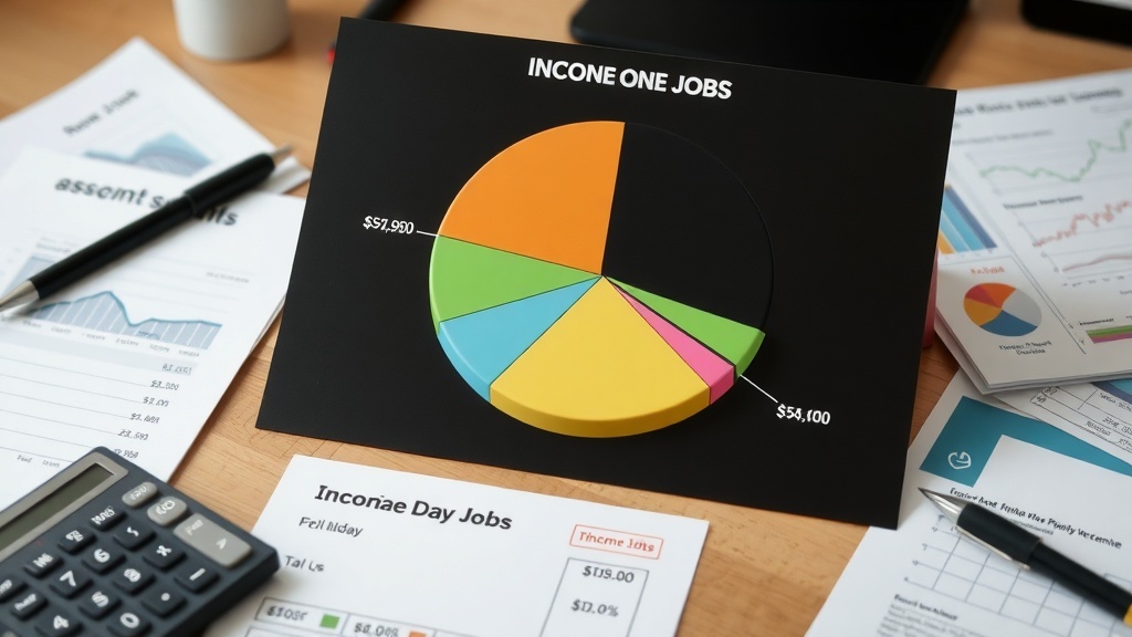 A pie chart showing income distribution for one-day jobs, with figures indicating potential earnings.