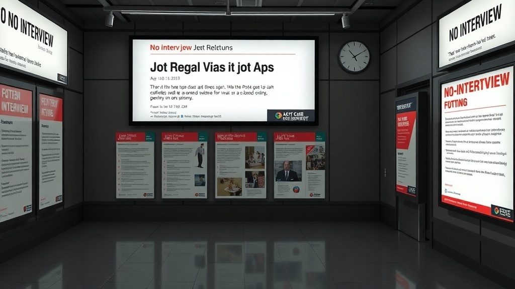 A modern job board displaying no-interview job listings in a sleek environment.