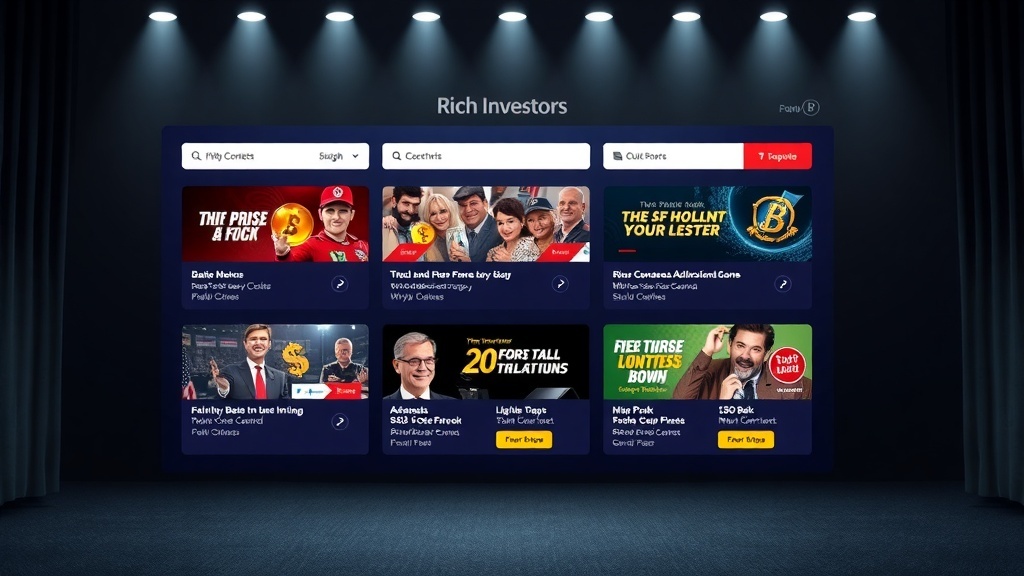 Screenshot of an online contest platform featuring various contests sponsored by rich investors.