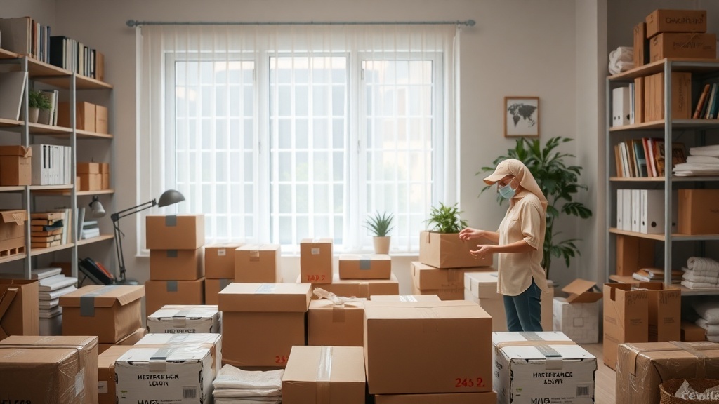 A person organizing boxes in a bright workspace, ready for an online reselling business.
