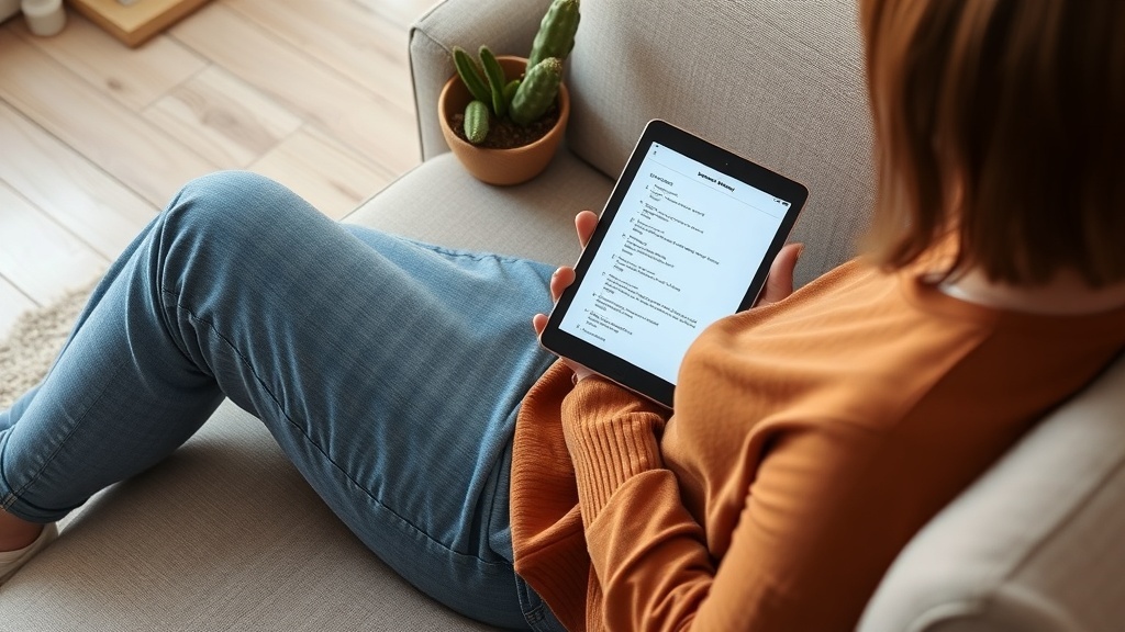 A person sitting on a couch using a tablet to participate in online surveys.
