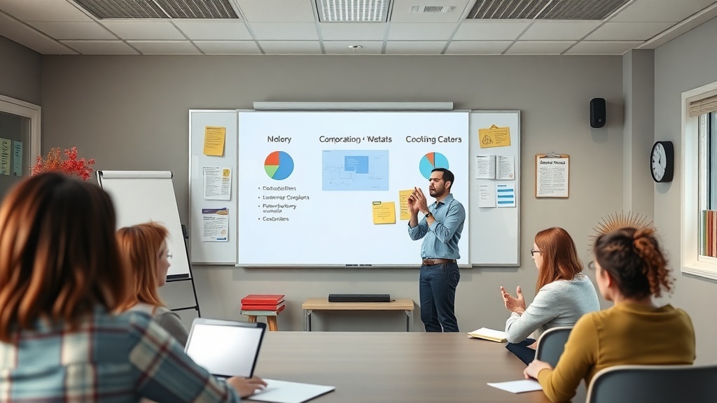 A tutor presenting information to a group of students in a classroom setting, illustrating the concept of online tutoring.