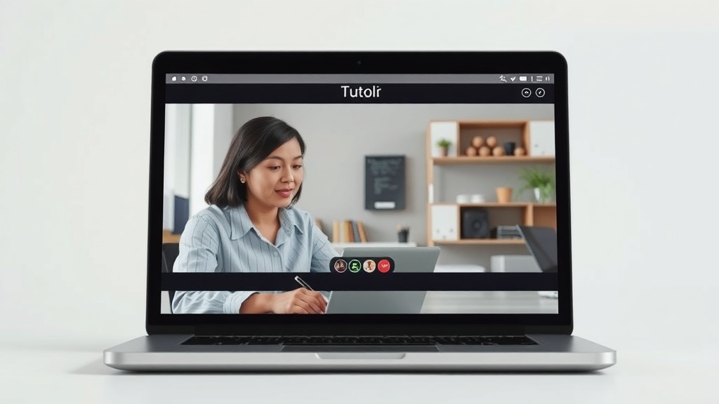 A laptop displaying a virtual tutoring session with a tutor and a student.
