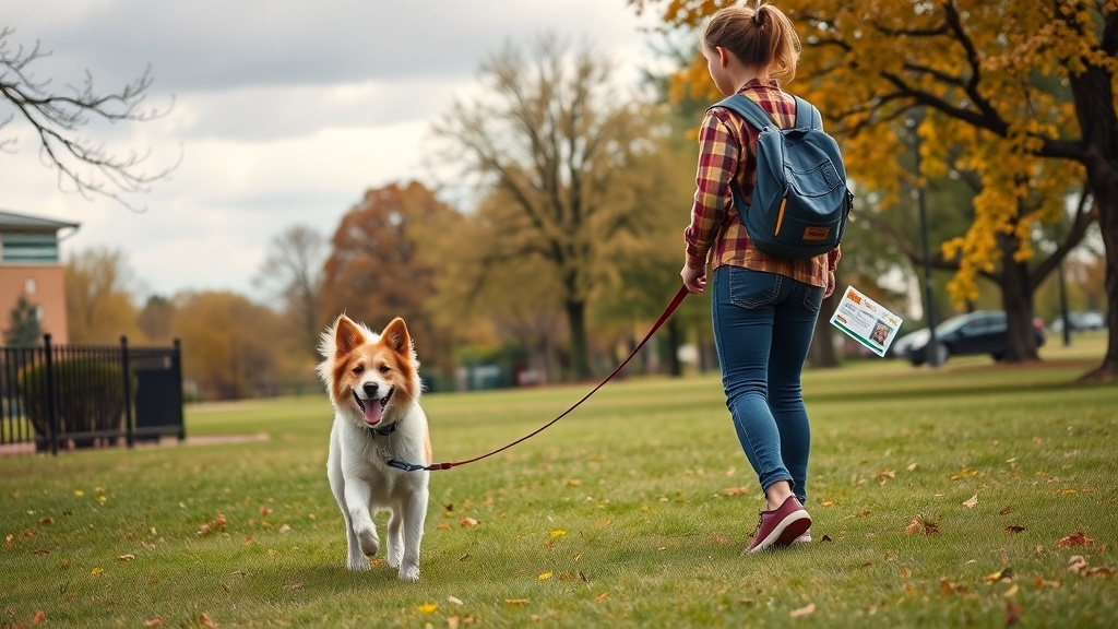 A teenager walking a dog in a park, showcasing pet sitting and dog walking as a side hustle.