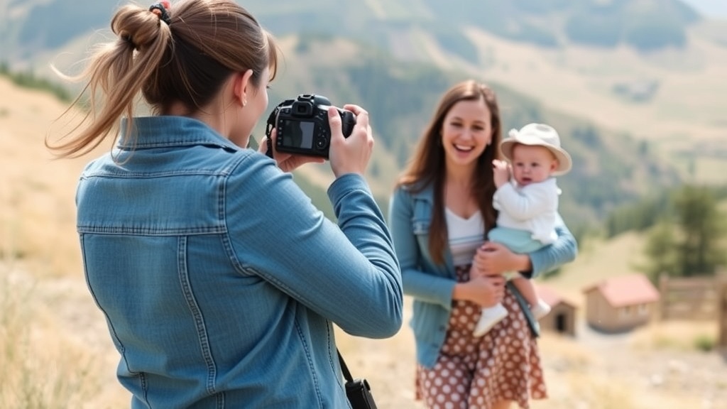 Two friends outdoors, one holding a camera and the other smiling