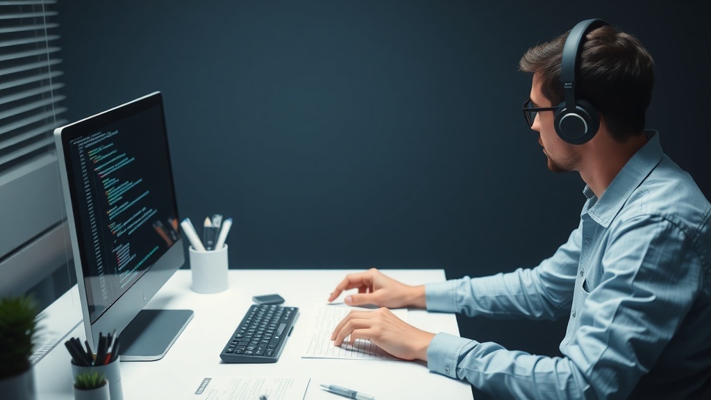 A person working as a Quality Assurance Tester at a computer, focused on software testing.
