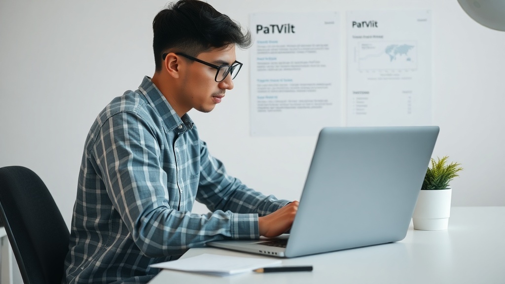 A focused individual working on a laptop at a desk, representing a research analyst role.