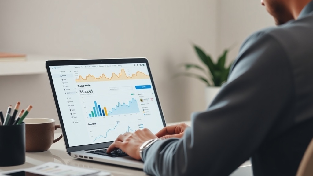 A person analyzing website traffic data on a laptop in a modern workspace.
