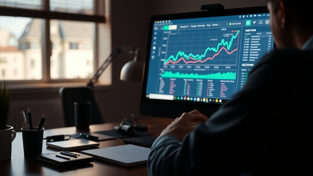 A person analyzing SEO data on a computer screen in a cozy office setting.