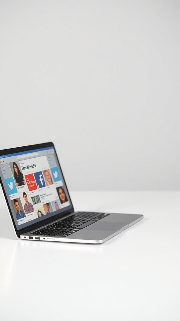 A laptop displaying social media platforms on the screen.