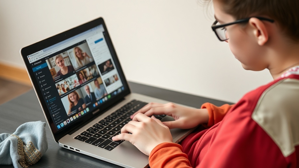 A teenager managing social media on a laptop