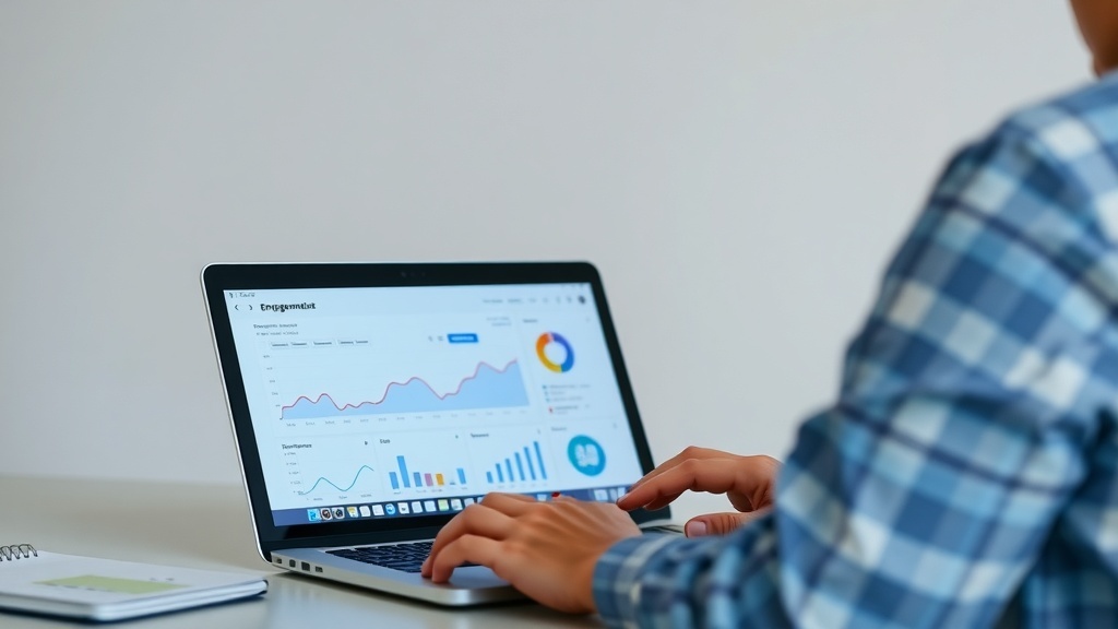 A person working on a laptop, analyzing social media engagement metrics.