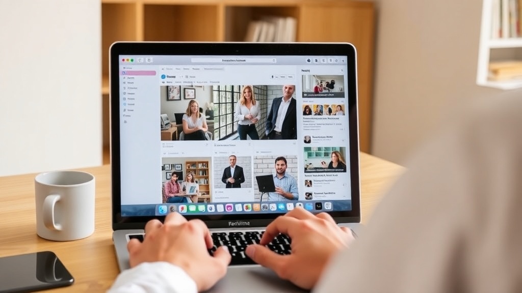 A person typing on a laptop with a coffee cup beside them, focused on social media management.