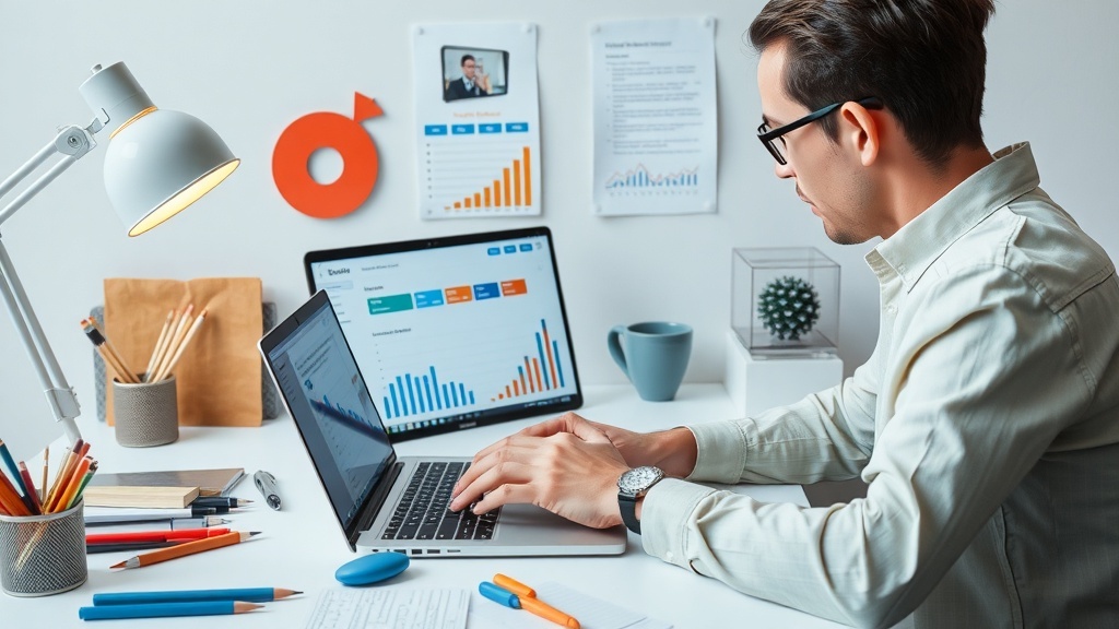 A person working on a laptop, analyzing social media data and trends.