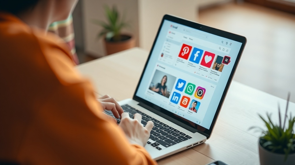 A person using a laptop to manage social media accounts.