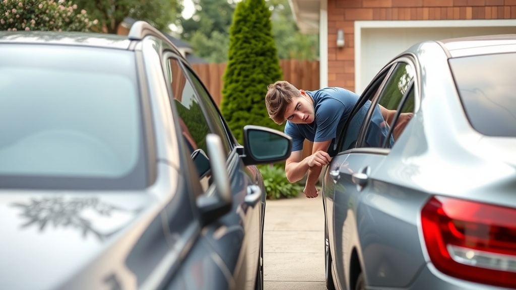 A young person inspecting a car, representing the hands-on work of car detailing.