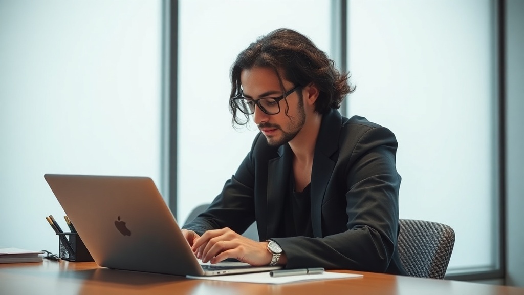 A focused individual working on a laptop in a modern office setting, representing the role of a technical writer.
