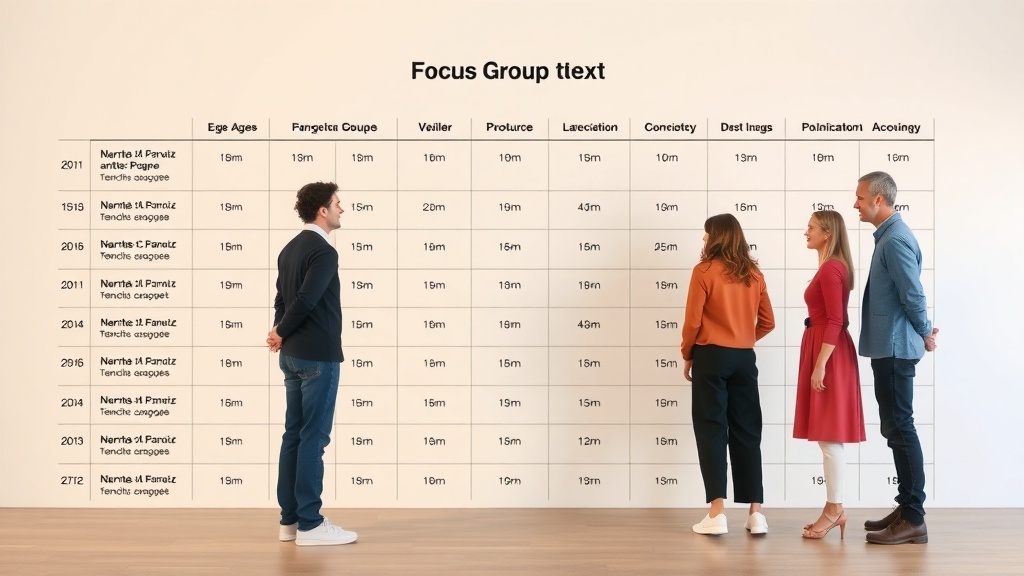 A group of people observing a demographic chart related to focus group selection.