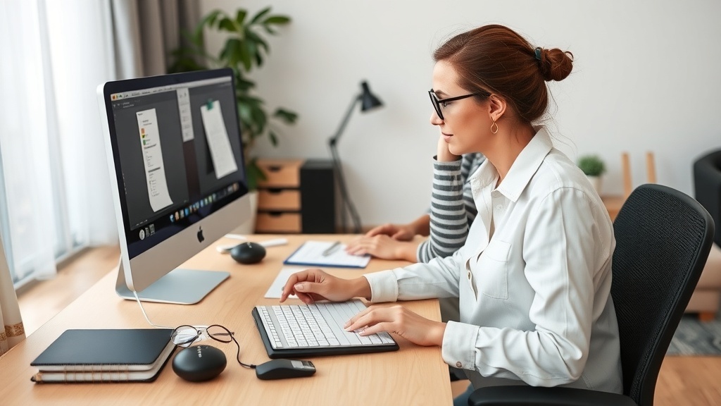 A person working at a computer as a virtual assistant.