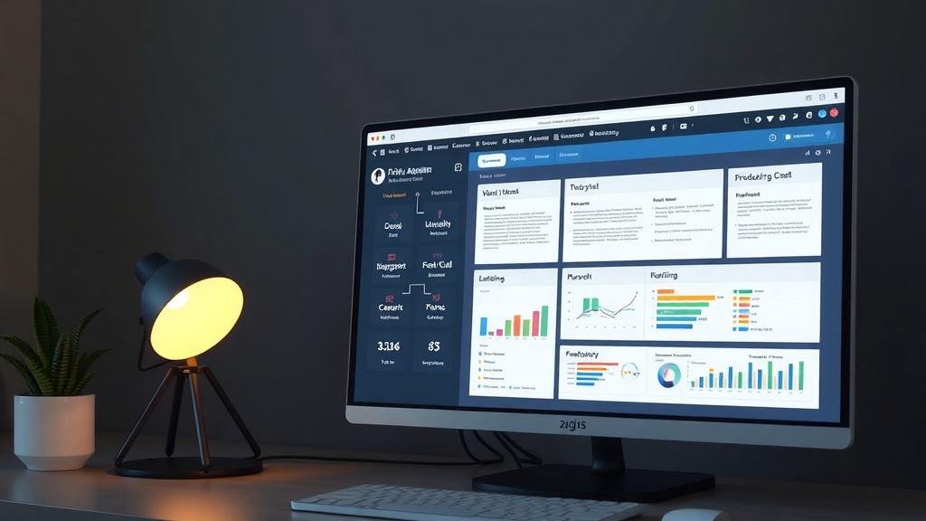 A computer screen displaying a virtual assistant dashboard with graphs and charts.