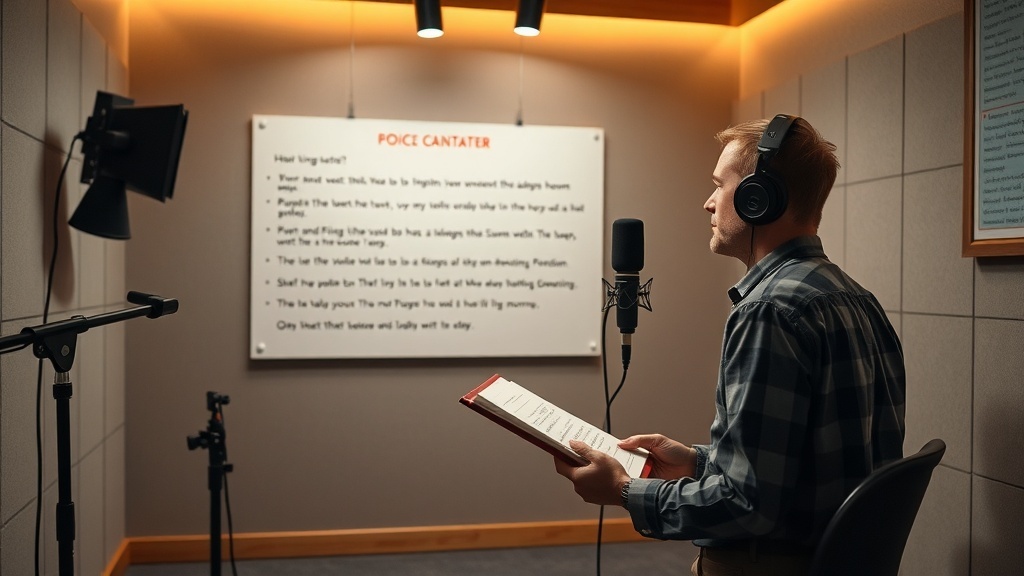 A person recording voiceover work in a studio setting.