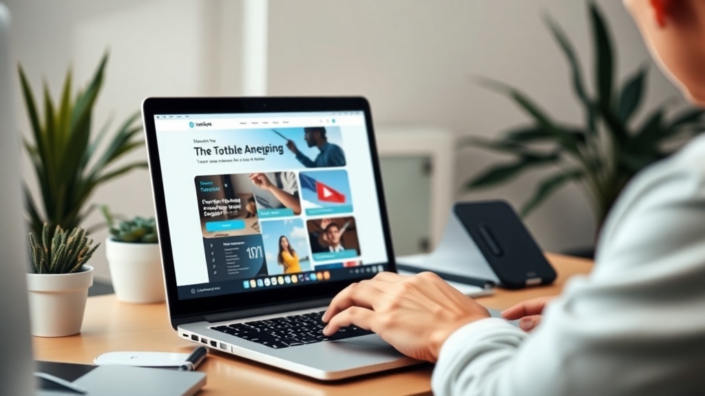 A person working on a laptop in a modern workspace, focusing on website development.