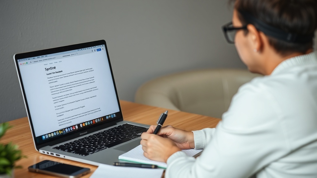 A person taking notes while testing a website on a laptop.