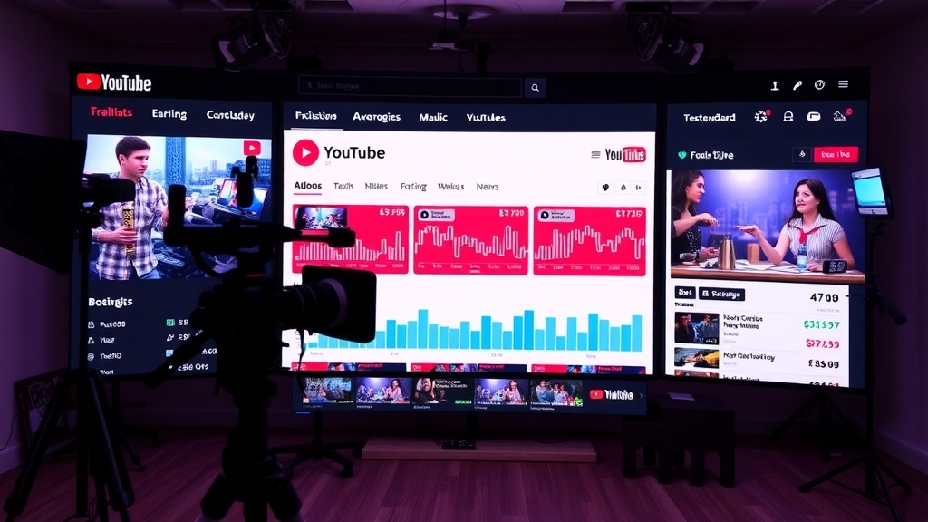 A YouTube channel monetization setup showing analytics and content creation tools.