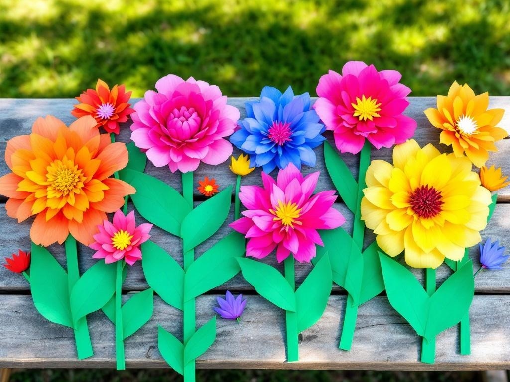 Colorful tissue paper flowers made by toddlers