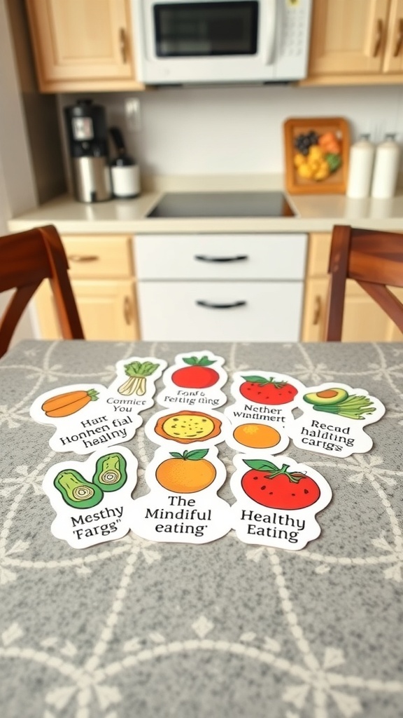 15 Must-Have Self Care Stickers for Daily Motivation Colorful stickers promoting mindful eating with fruits and vegetables