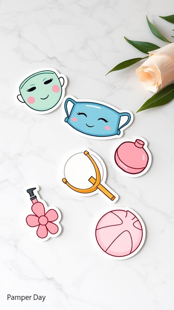 15 Must-Have Self Care Stickers for Daily Motivation Colorful pamper day stickers featuring face masks, beauty products, and relaxation themes