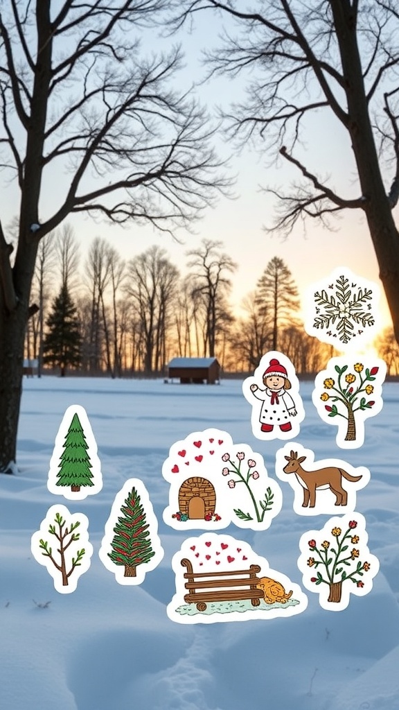 15 Must-Have Self Care Stickers for Daily Motivation A collection of colorful seasonal self-care stickers on a snowy background