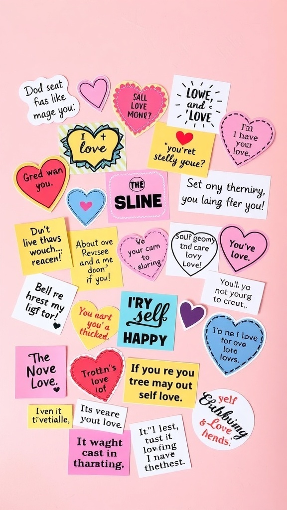 15 Must-Have Self Care Stickers for Daily Motivation A collection of colorful self-love affirmation stickers with various positive messages.