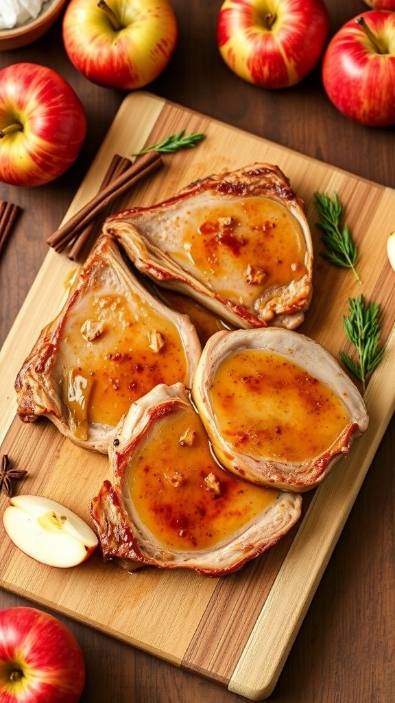 Apple cider brined pork chops with fresh apples