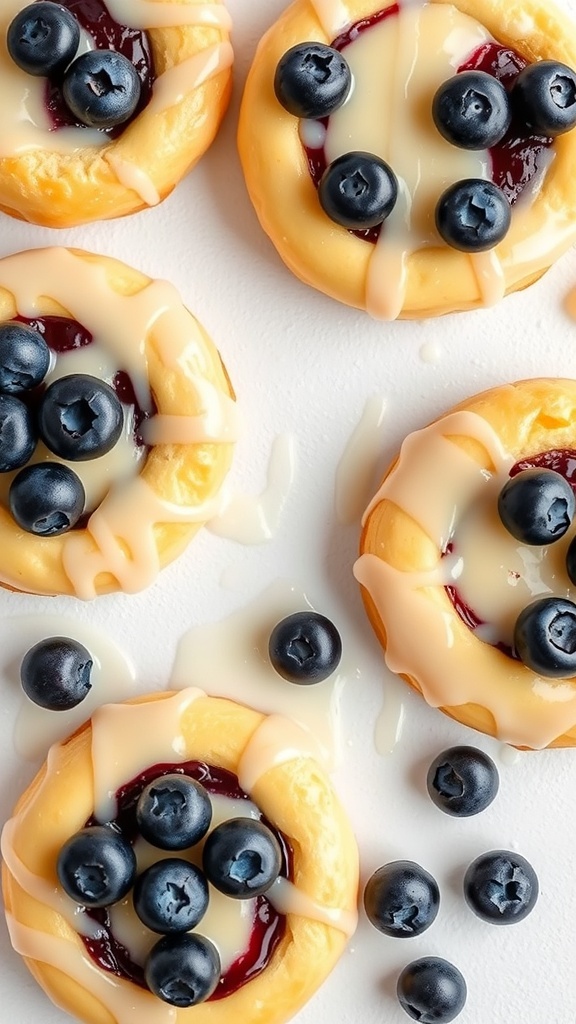 Blueberry Lemon Puff Pastry Danishes topped with blueberries and icing