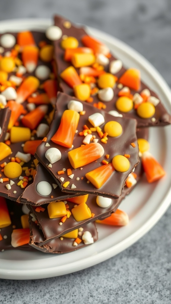 Candy corn bark with chocolate and candy corn pieces