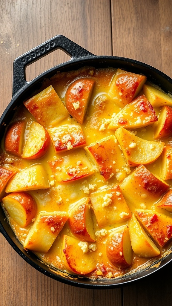 A delicious cheesy potato gratin baked to perfection, with golden-brown potatoes and bubbling cheese.