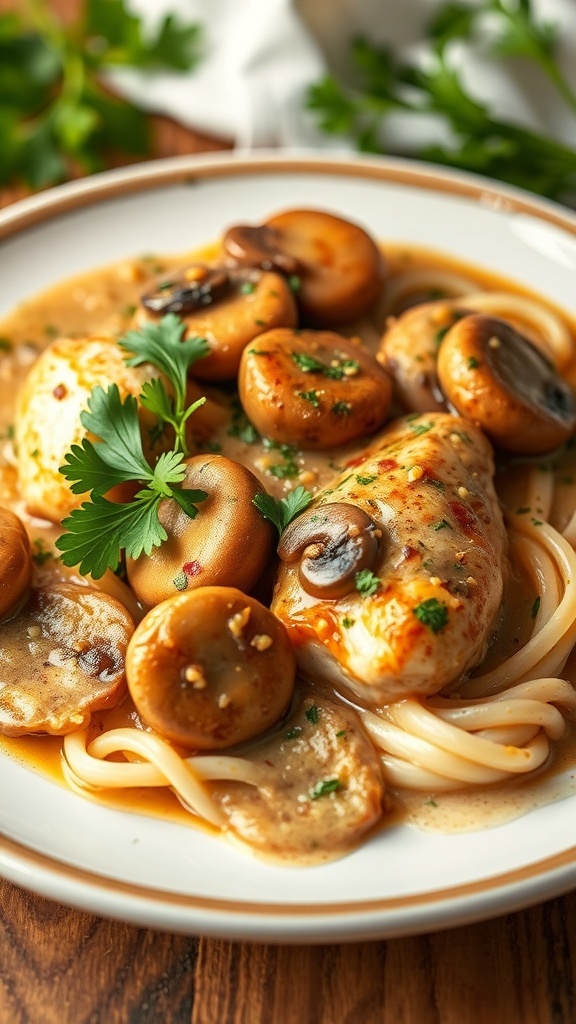 Delicious Chicken Marsala with mushrooms served on a plate