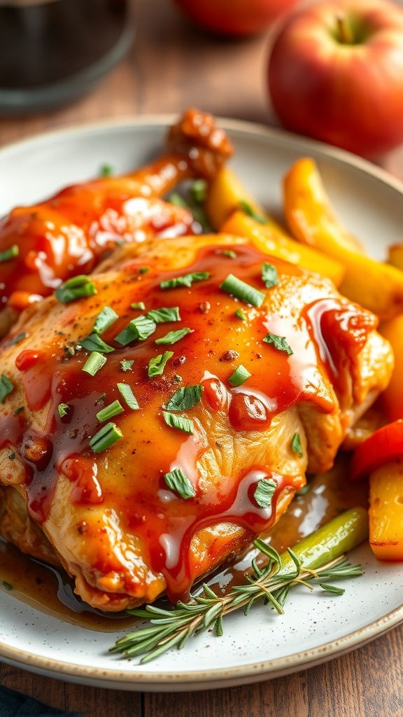 Chili Apple Cider Glazed Chicken served with colorful vegetables