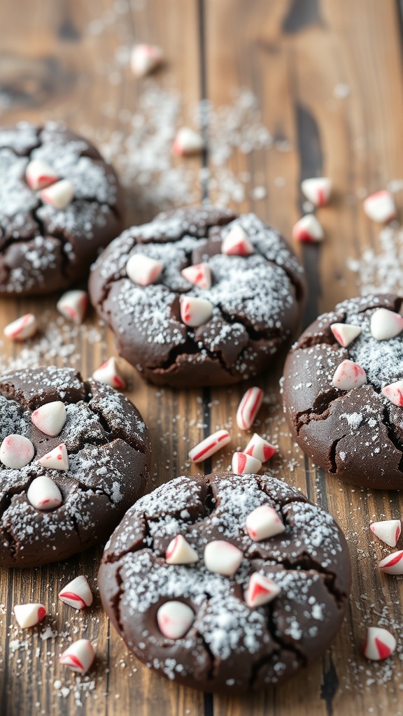 Chocolate peppermint cookies with crushed peppermint candies on top