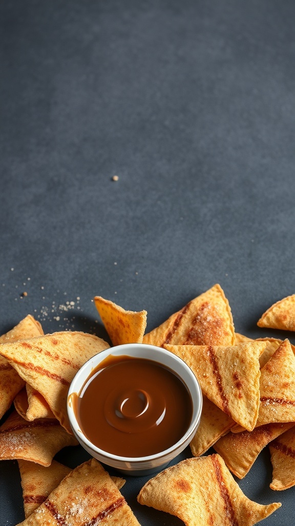 Cinnamon sugar tortilla chips with caramel sauce
