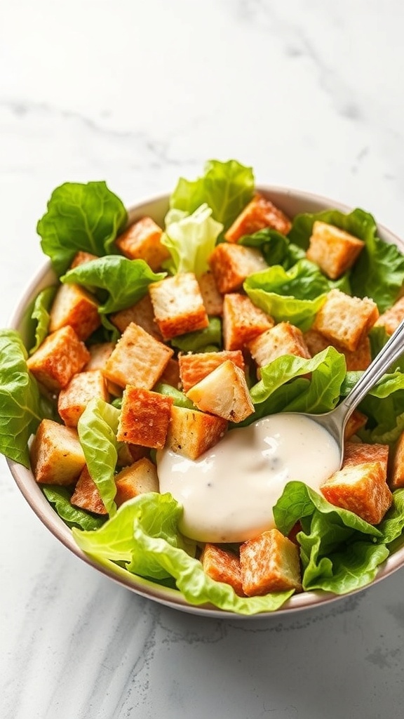 A bowl of Classic Caesar Salad with croutons and lettuce