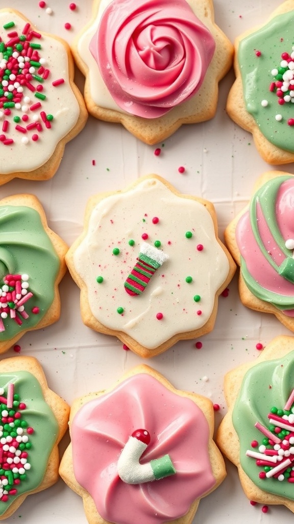 Star-shaped sugar cookies with colorful frosting and sprinkles
