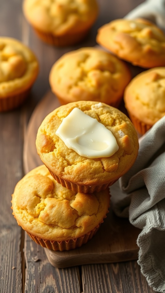 Cornbread muffins with a pat of butter on top
