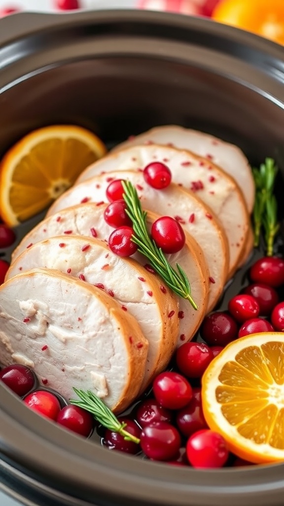 Cranberry Orange Pork Loin with fresh cranberries and orange slices