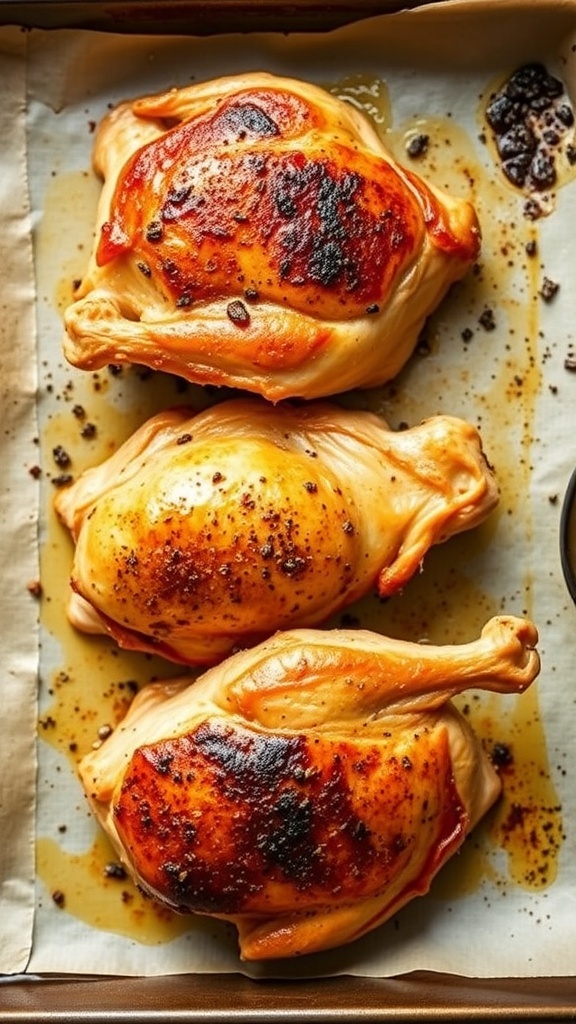 Crispy baked chicken thighs on a baking sheet