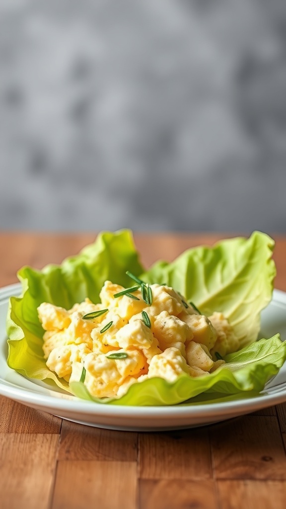 Egg salad served in lettuce wraps on a plate